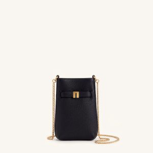 Hana Pebbled Phone Crossbody Bag – Black