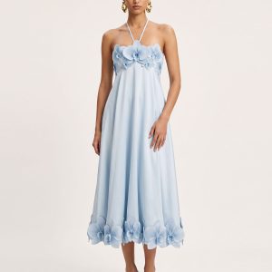 Orchid Embroidered Halter Midi Dress -Light Blue - view 1