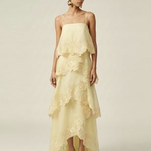 Orchid Embroidered Layered Maxi Dress - Light Yellow - view 1