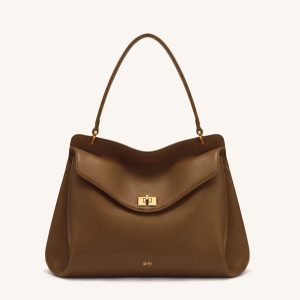 Lucia Turn-Lock Shoulder Bag - Mocha Brown