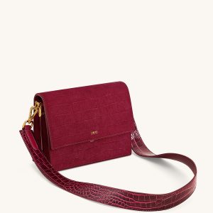 Mini Flap Faux Suede Croc Embossed Crossbody - Burgundy - view 1