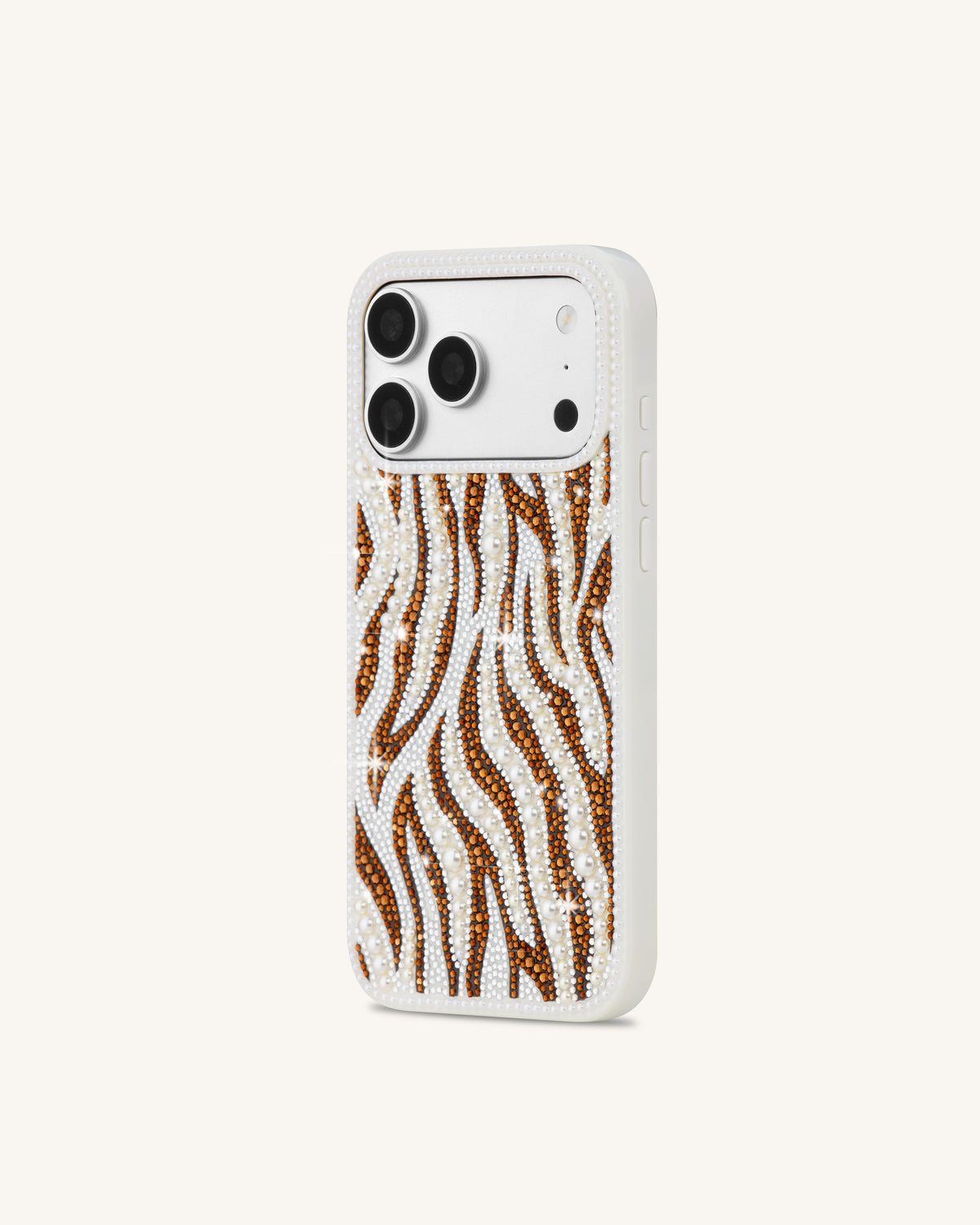 Pearl Zebra Stripe Artificial Crystal Phone Case - White - view 2
