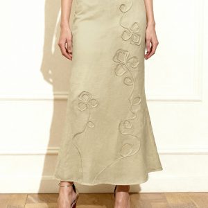 Linen Corded Embroidery Maxi Skirt - Natural - view 1