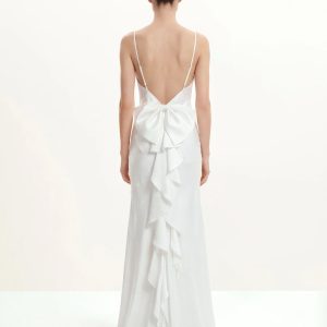 Satin Cowl-Neck Bow-Back Maxi Dress - White - view 1