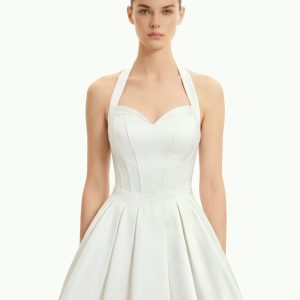 Pleated Bustier Halter Mini Dress - White - view 1