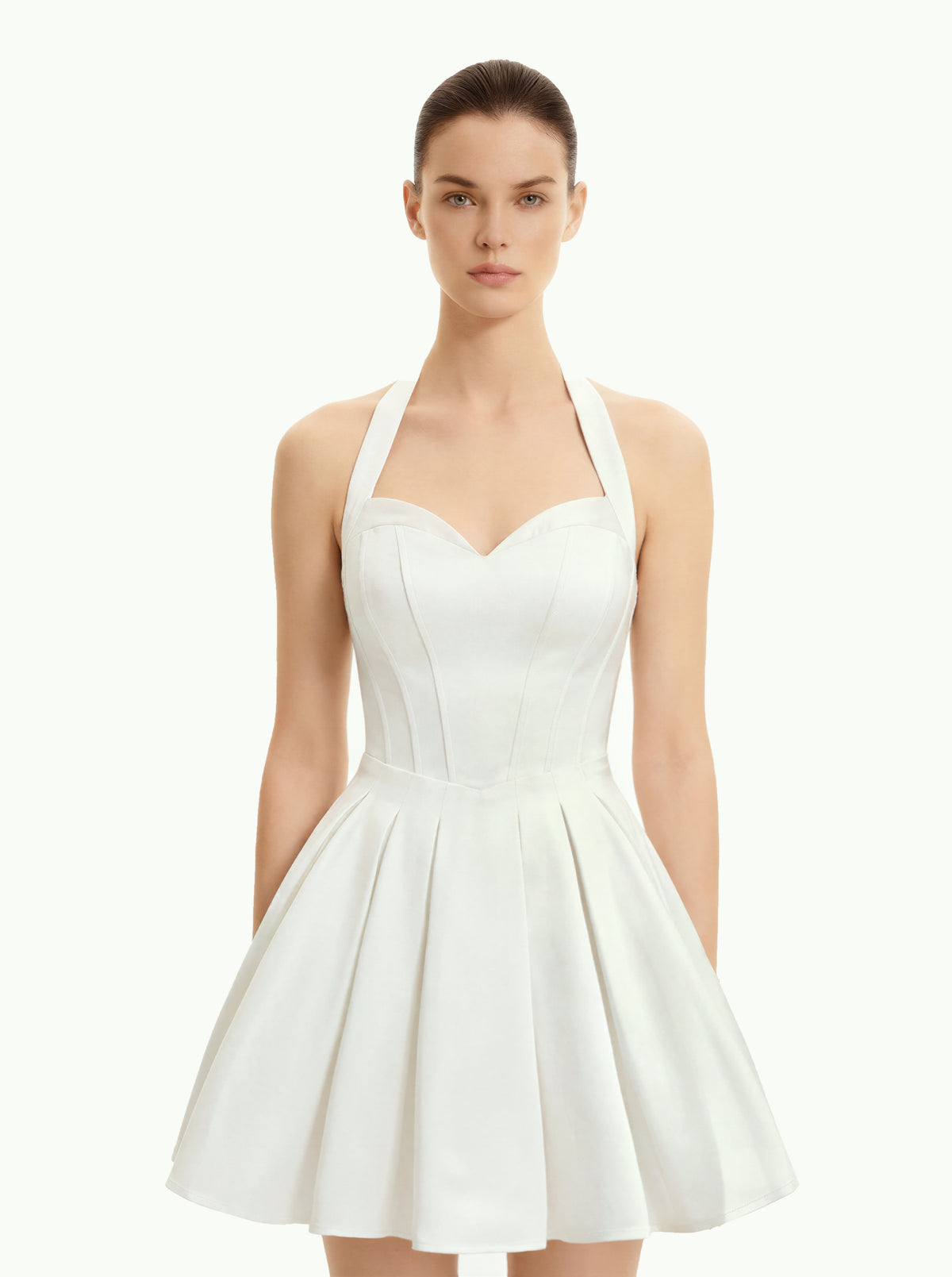 Pleated Bustier Halter Mini Dress - White - view 1