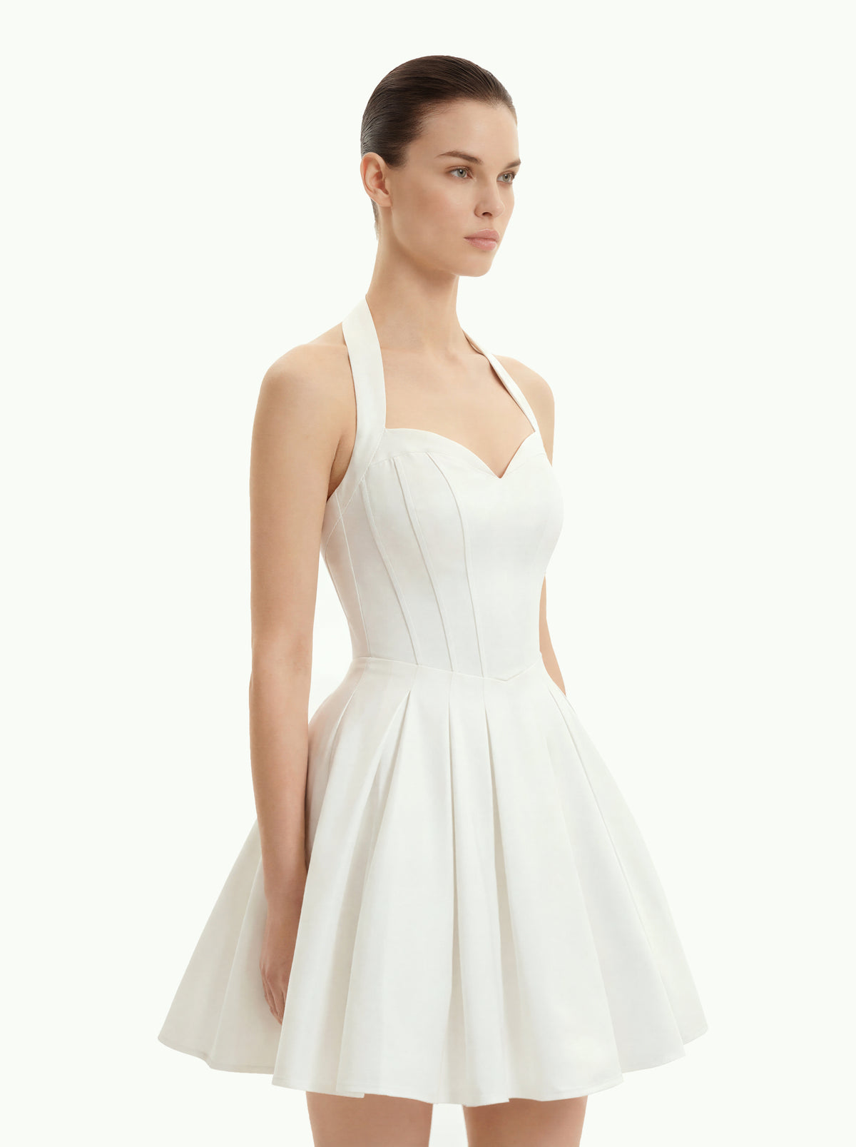 Pleated Bustier Halter Mini Dress - White - view 2