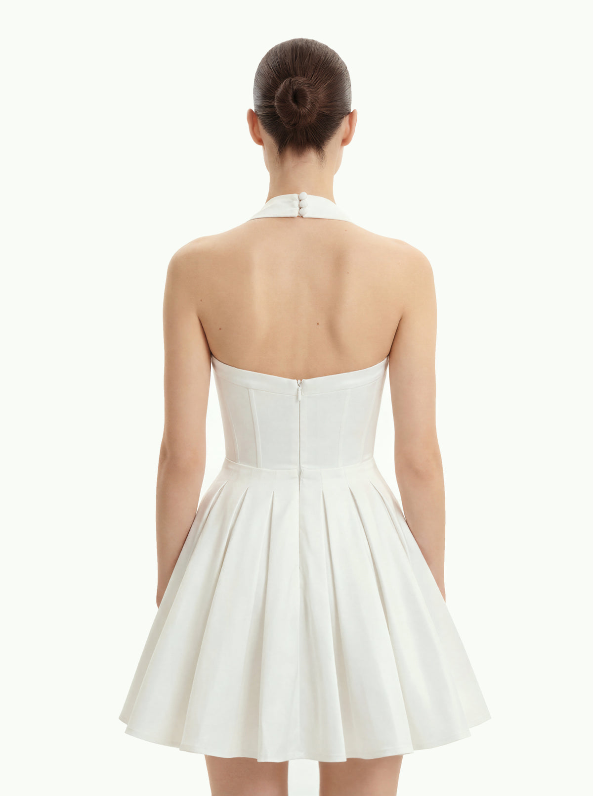 Pleated Bustier Halter Mini Dress - White - view 3