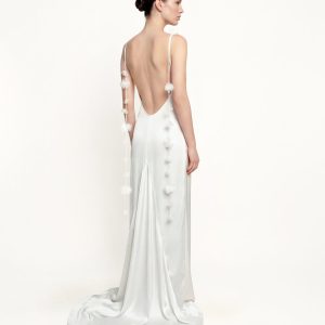 Satin Strappy Maxi Dress with Floral Streamers - White - view 1