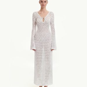 Pointelle Knit Keyhole Maxi Dress - White - view 1
