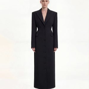 Structured Shoulder Fitted Lapel Maxi Coat - Black - view 1