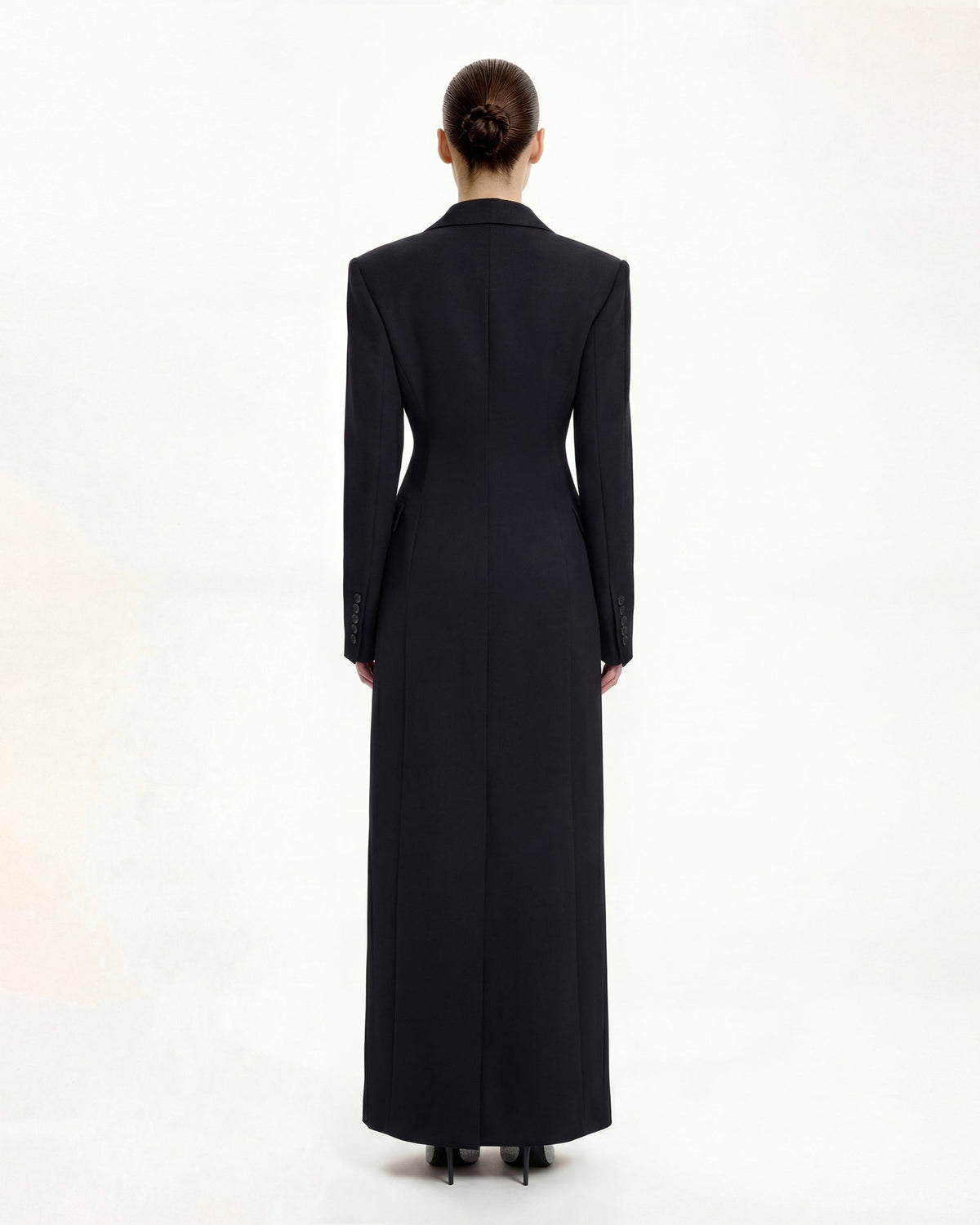 Structured Shoulder Fitted Lapel Maxi Coat - Black - view 2