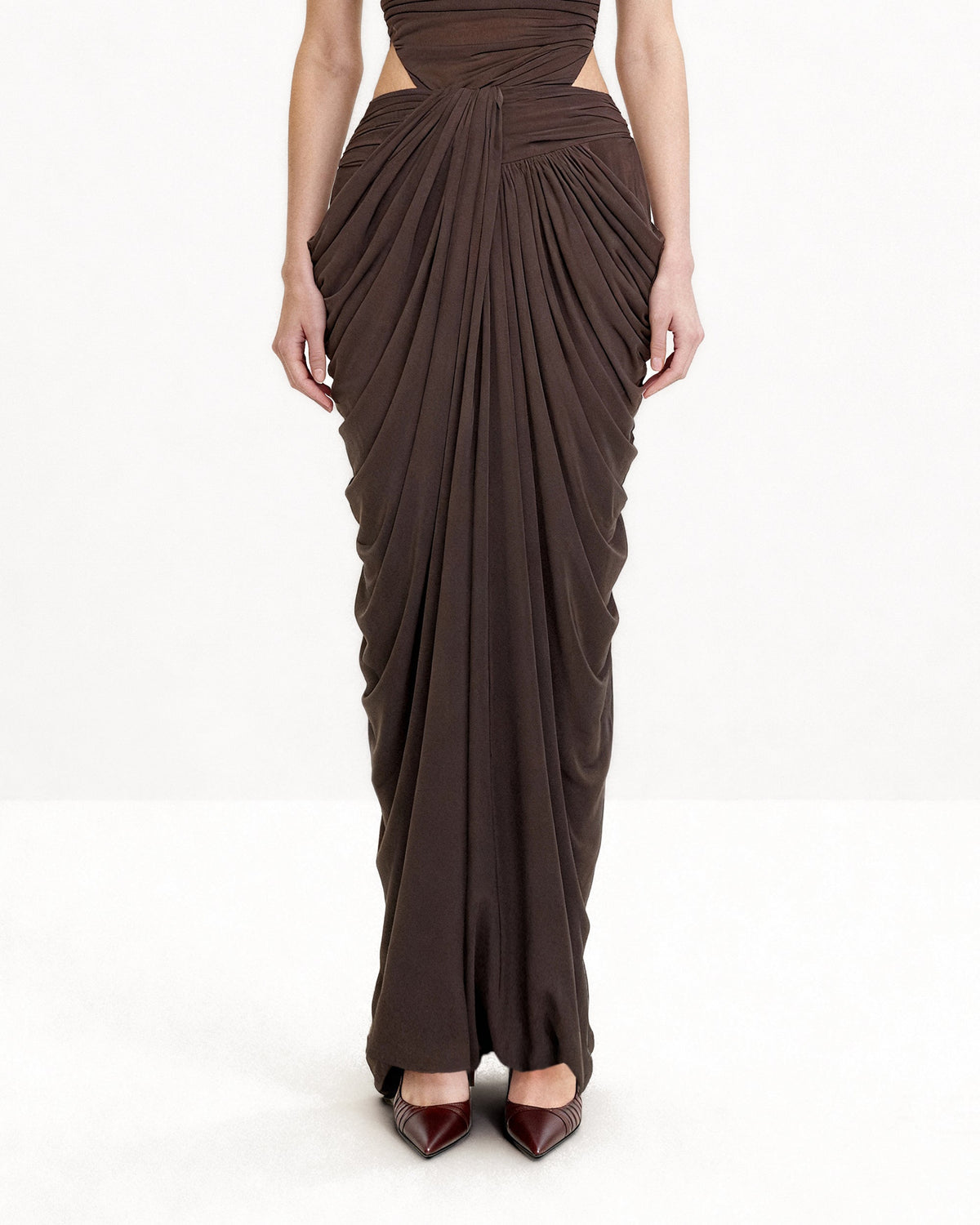 Draped Twist-Front Maxi Skirt - Brown - view 2