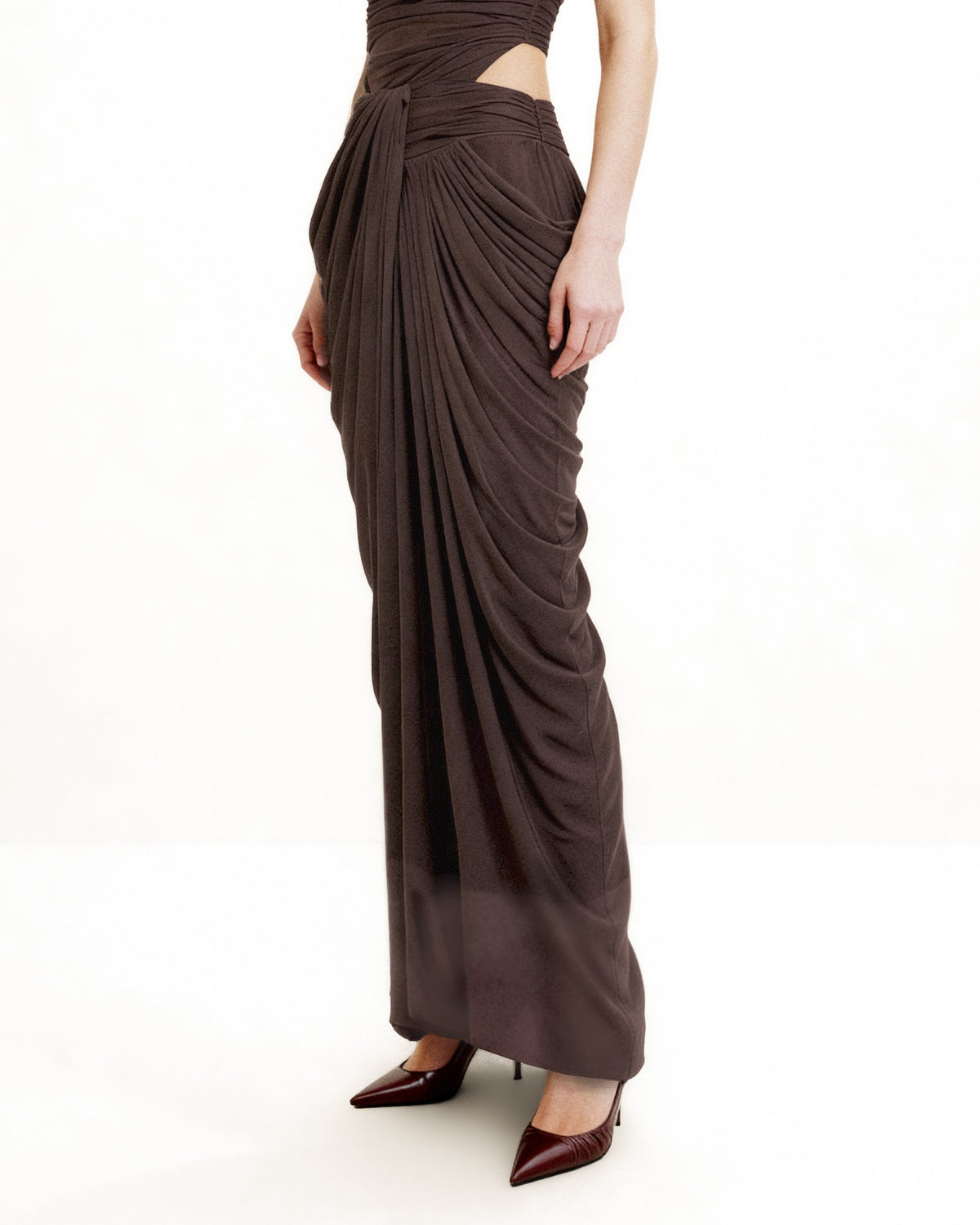 Draped Twist-Front Maxi Skirt - Brown - view 3