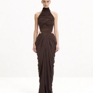 Draped Twist-Front Maxi Skirt - Brown - view 1