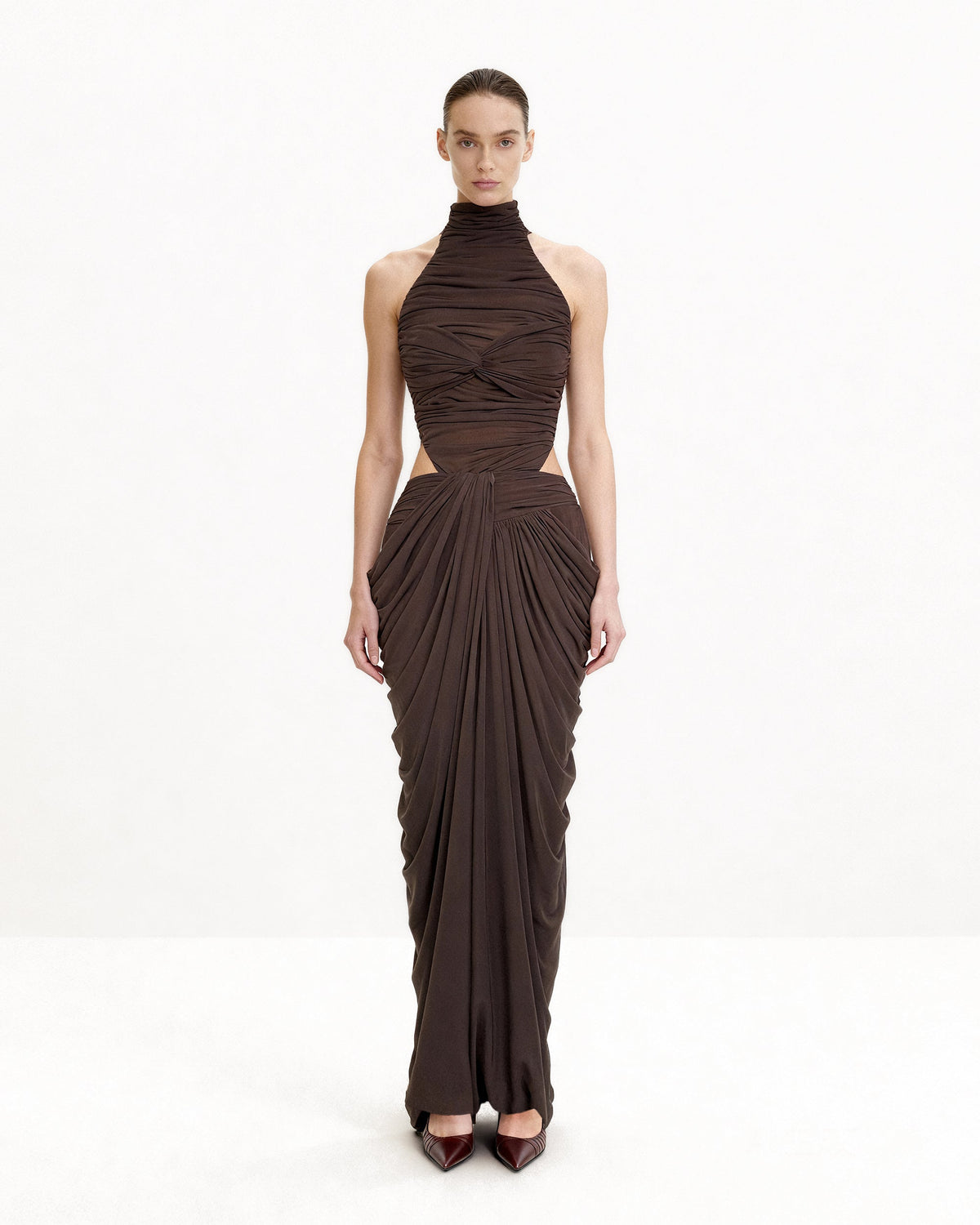 Draped Twist-Front Maxi Skirt - Brown - view 1