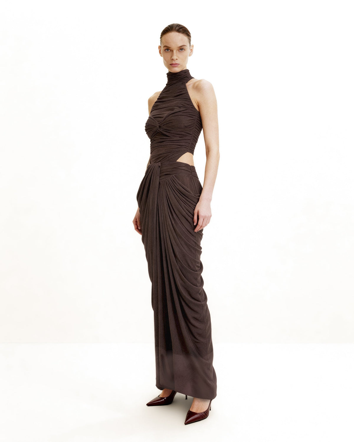 Draped Twist-Front Maxi Skirt - Brown - view 5