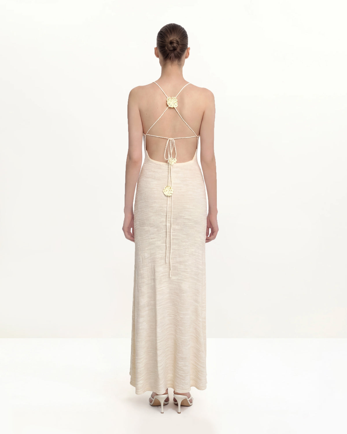 Textured Knit Halter Maxi Dress - Cream - view 2