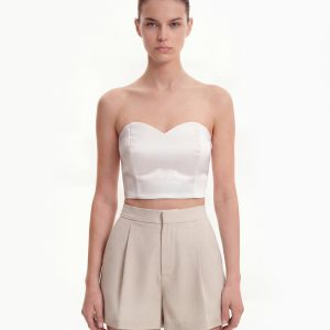 Woven Cotton Tailored Shorts - Beige - view 1