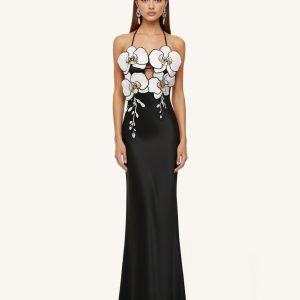 Orchid Embroidered Dress – Black/White - view 1