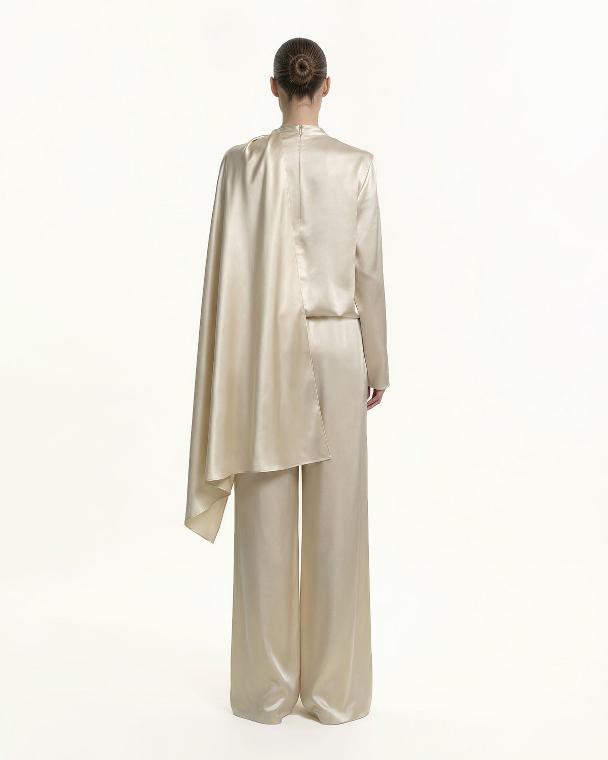 Asymmetric Drape High-Neck Cape Top - Cream - view 2
