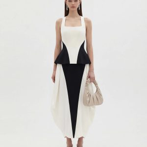 Monochrome Paneled Square-Neck Peplum Top - Black - view 1