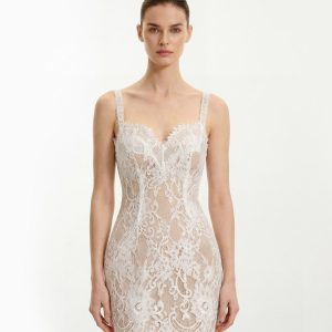 Eyelash Lace Bustier Bodycon Dress - White - view 1