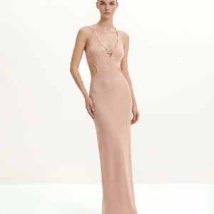 Ribbed Knit Cutout Maxi Dress - Pink - view 1