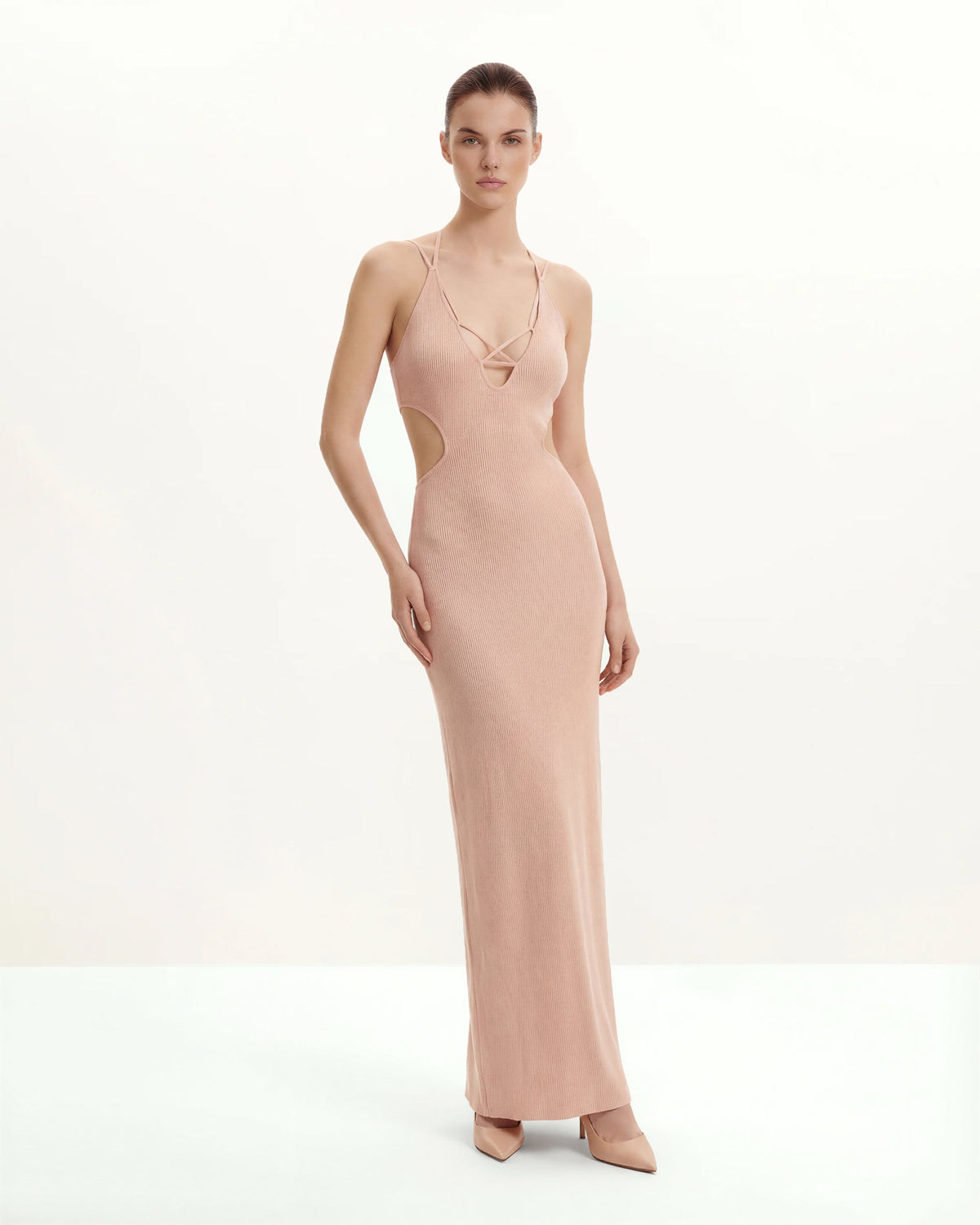 Ribbed Knit Cutout Maxi Dress - Pink - view 1
