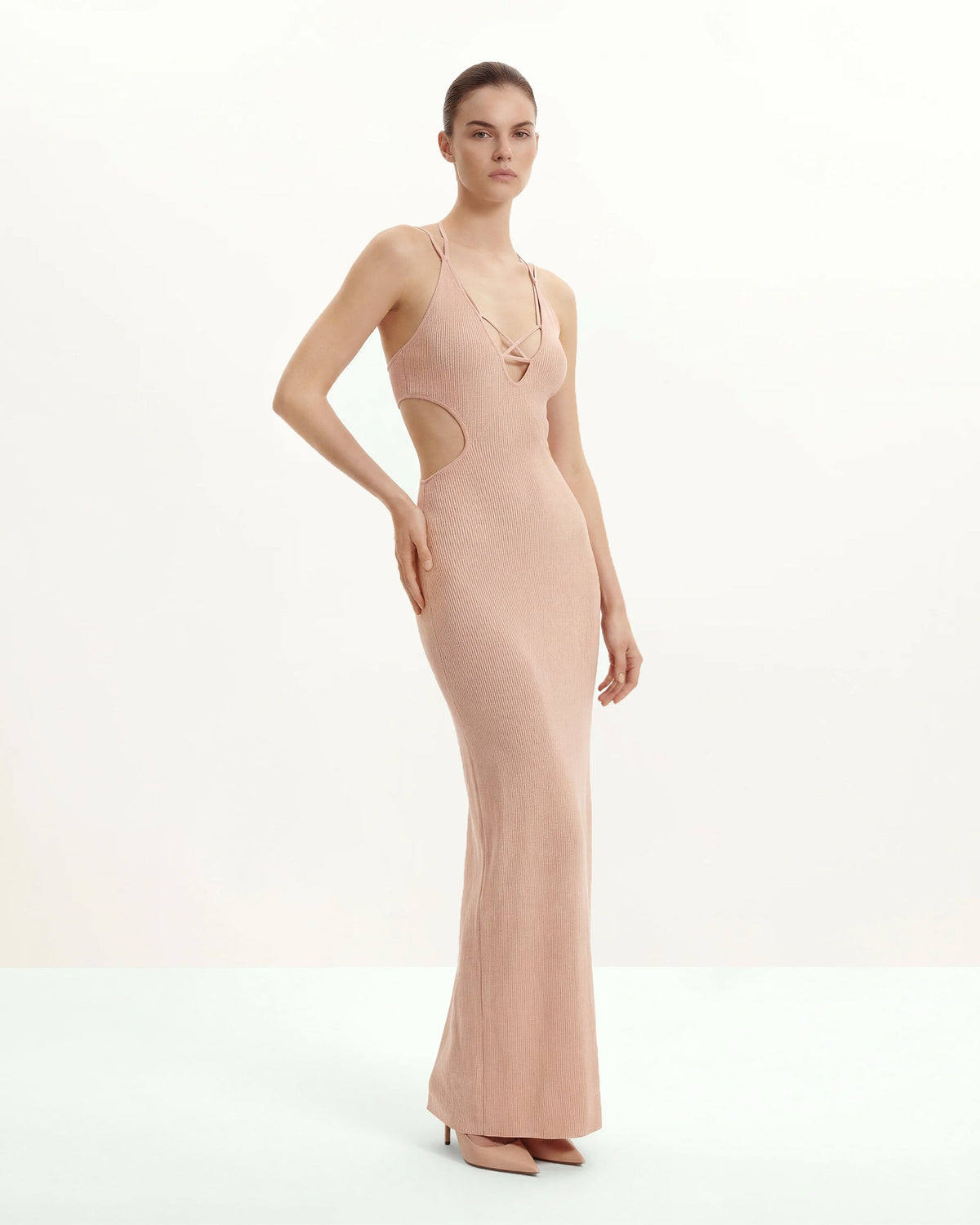 Ribbed Knit Cutout Maxi Dress - Pink - view 2