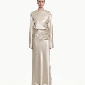 Satin-Feel Draped Maxi Skirt - Cream - view 1