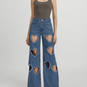Sophia Embellished Heart Cut-Out Denim Jeans - Medium Blue - view 1