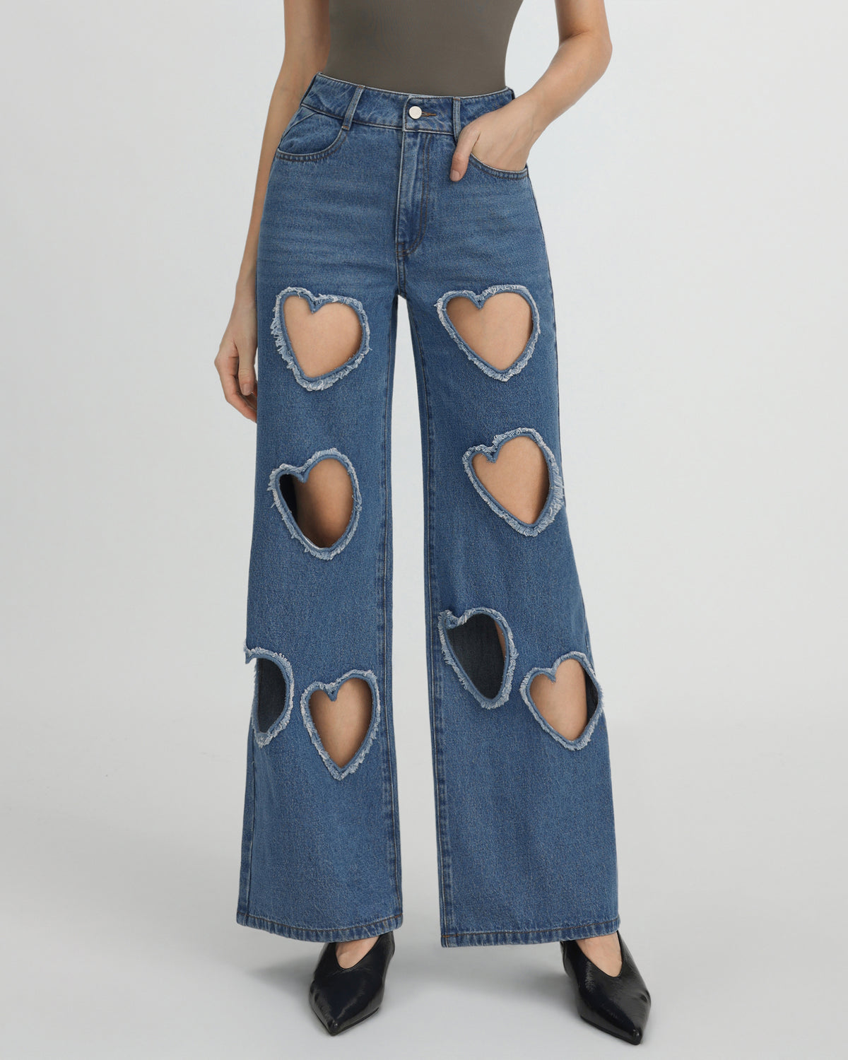 Sophia Embellished Heart Cut-Out Denim Jeans - Medium Blue - view 2