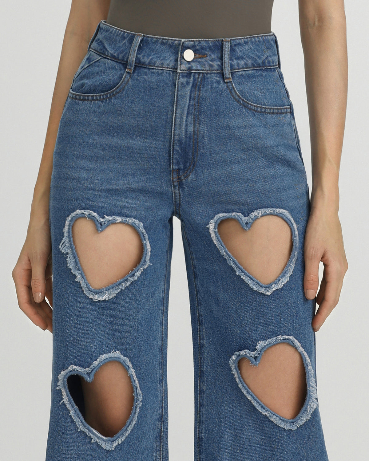 Sophia Embellished Heart Cut-Out Denim Jeans - Medium Blue - view 5
