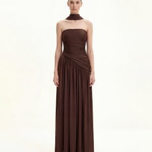 Ruched Panel Strapless Maxi Dress - Brown - view 1