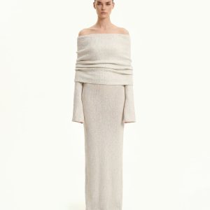 Knit Off-Shoulder Maxi Dress - Cream - view 1