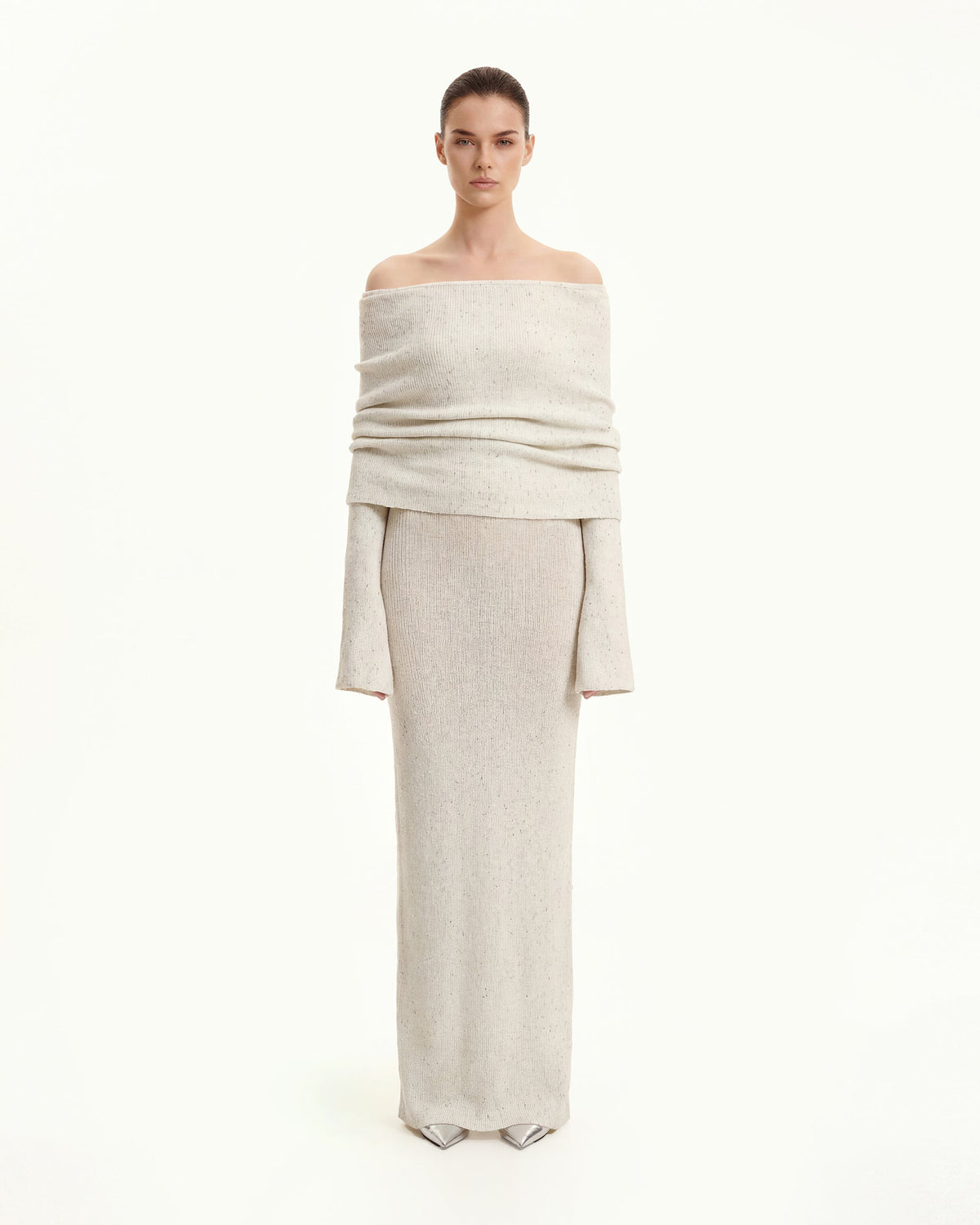 Knit Off-Shoulder Maxi Dress - Cream - view 1