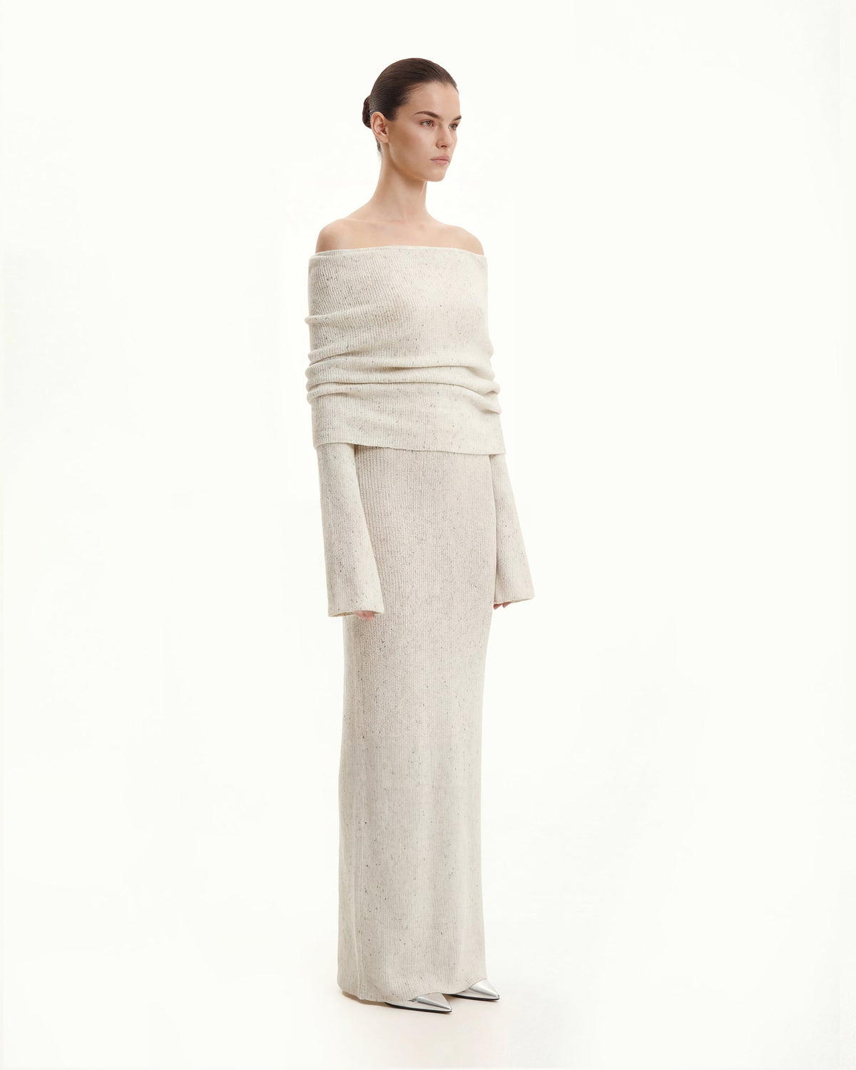 Knit Off-Shoulder Maxi Dress - Cream - view 2