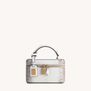 Cleo Box Shape Top Handle Bag - White Croc - view 1