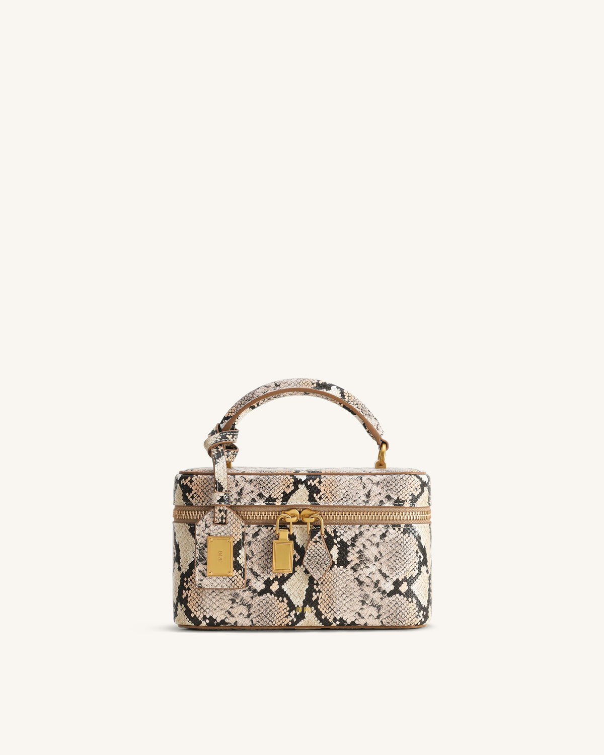 Cleo Snake-Embossed Box Shape Top Handle Bag - Beige - view 1