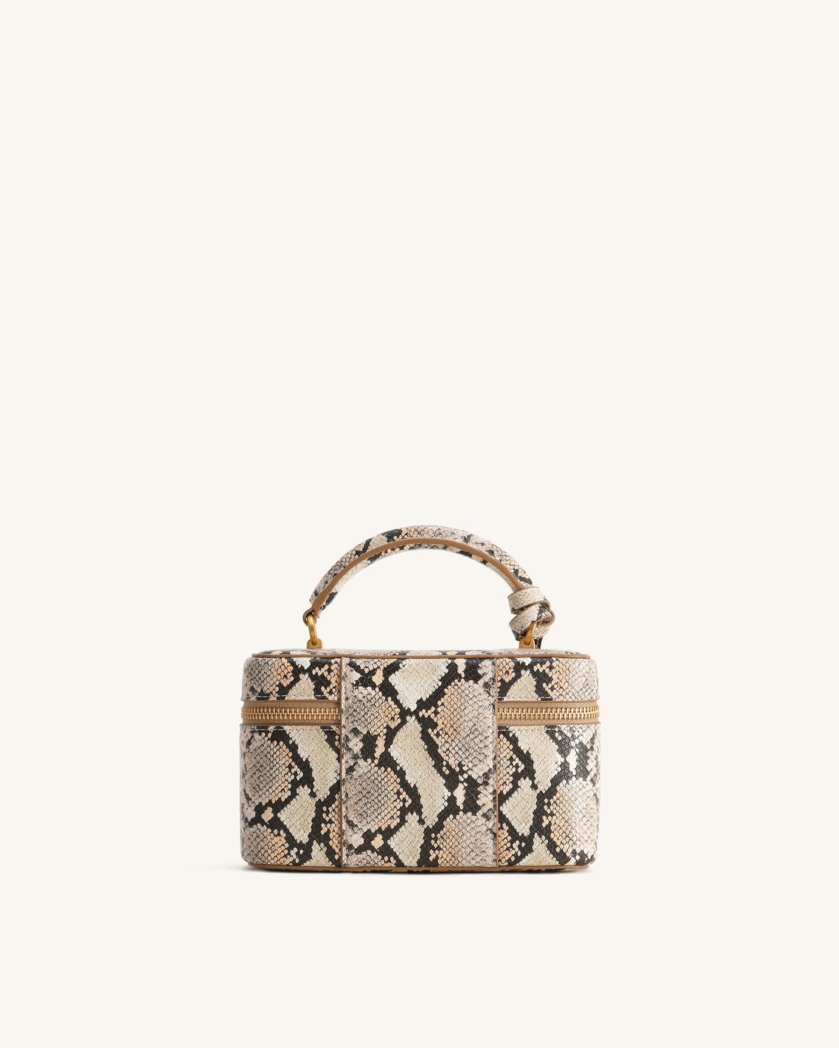 Cleo Snake-Embossed Box Shape Top Handle Bag - Beige - view 3