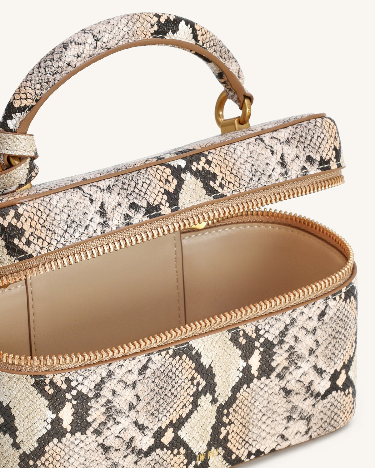 Cleo Snake-Embossed Box Shape Top Handle Bag - Beige - view 4