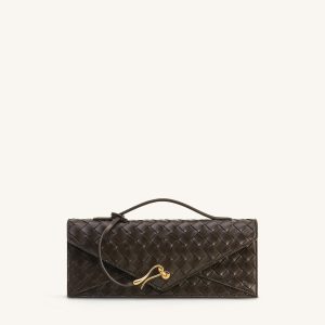 Celeste Woven Textured Envelope Top Handle Bag - Dark Brown - view 1