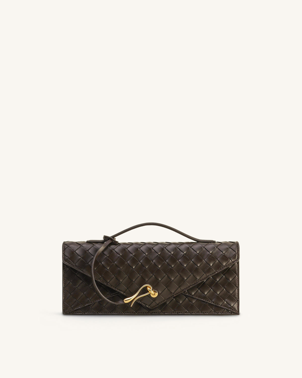 Celeste Woven Textured Envelope Top Handle Bag - Dark Brown - view 1