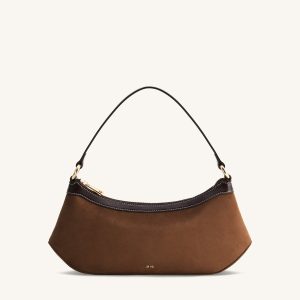 Lily Faux Suede Shoulder Bag - Dark Brown - view 1