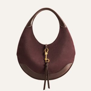 Colette Faux Suede Crescent Hobo Bag - Dark Brown - view 1