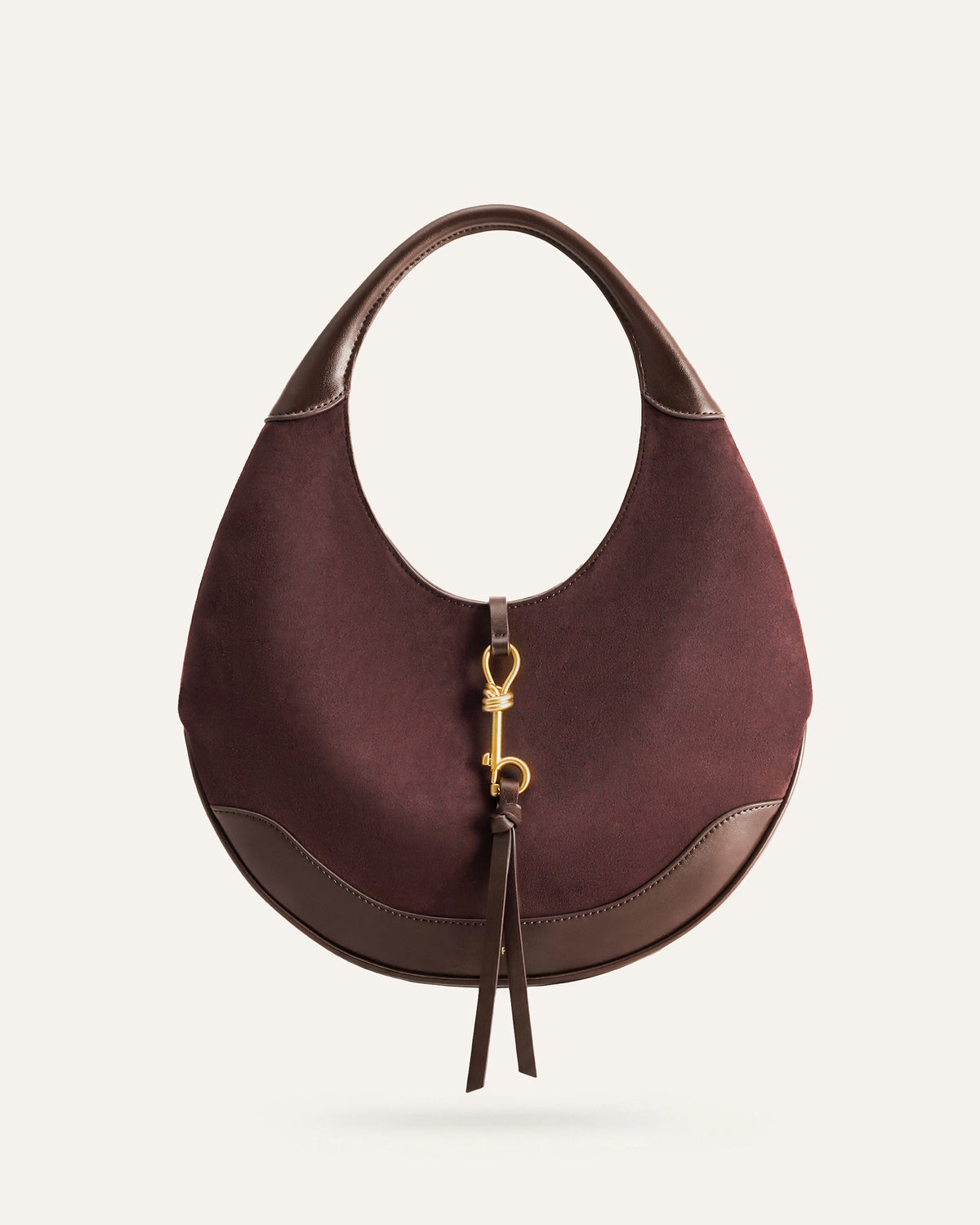Colette Faux Suede Crescent Hobo Bag - Dark Brown - view 1