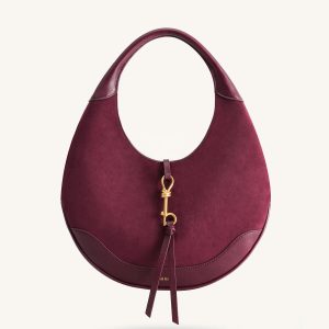 Colette Faux Suede Crescent Hobo Bag - Deep Claret - view 1