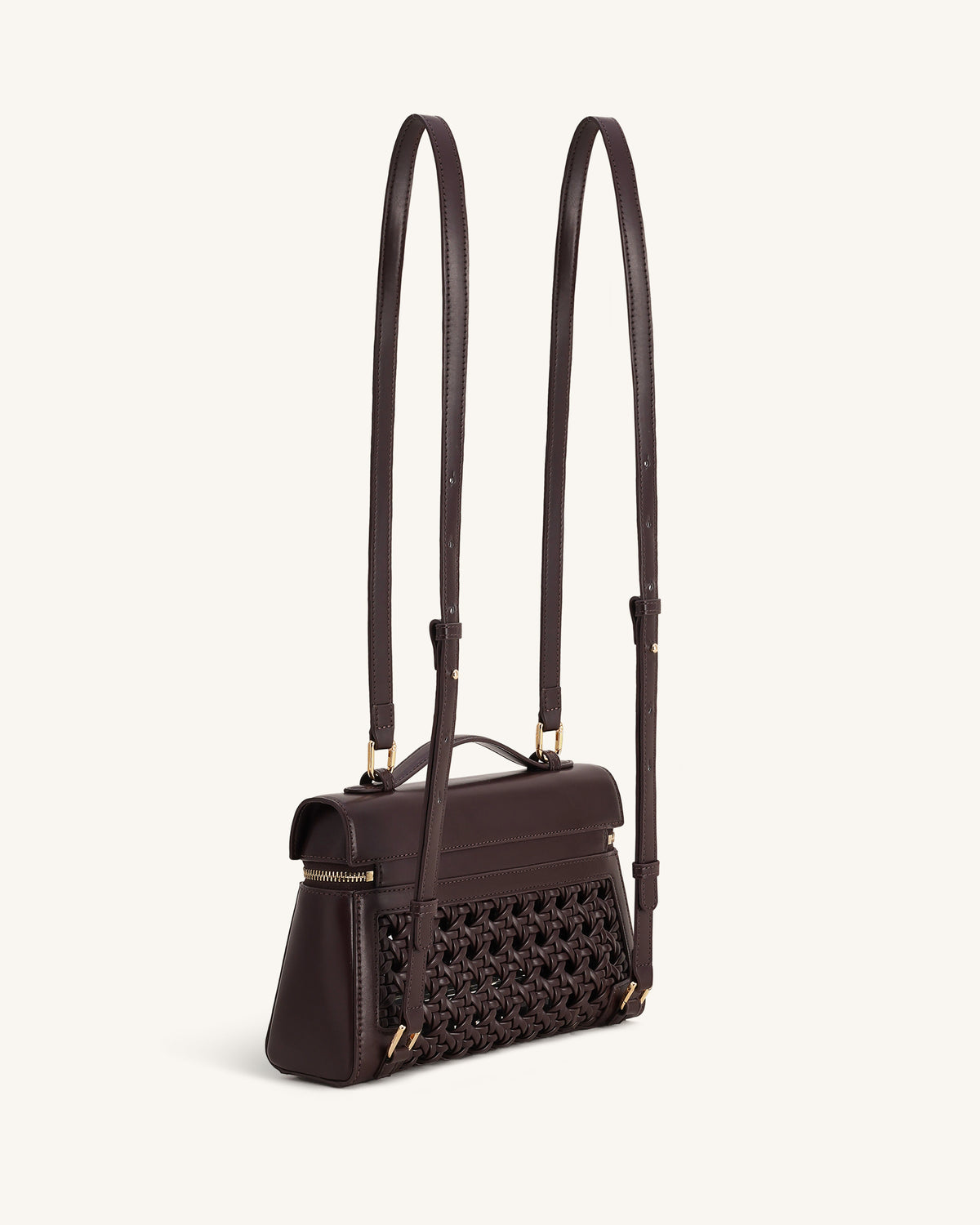 Thea Large Woven Top Handle Bag - Dark Red - view 3