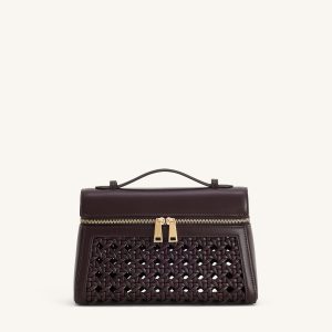 Thea Large Woven Top Handle Bag - Dark Red - view 1